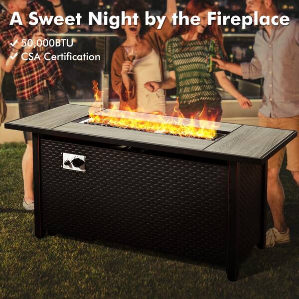 XIZZI Daisy 9-Piece Wicker Rectangular Fire Pit Sets and Swivel