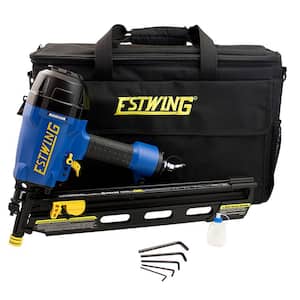 Pneumatic 21 Degree 3-1/2 in. Framing Nailer with Adjustable Metal Belt Hook, 1/4 in. NPT Swivel Fitting, and Bag