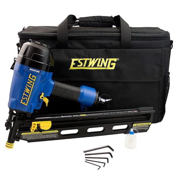Estwing Pneumatic 21 Degree 3-1/2 in. Framing Nailer with Adjustable Metal Belt Hook, 1/4 in. NPT Swivel Fitting, and Bag