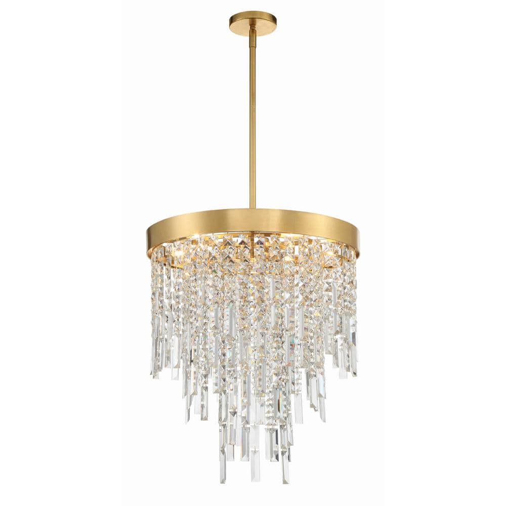 Antique Gold 5-Light Chandelier with Hand Cut Crystal Strands