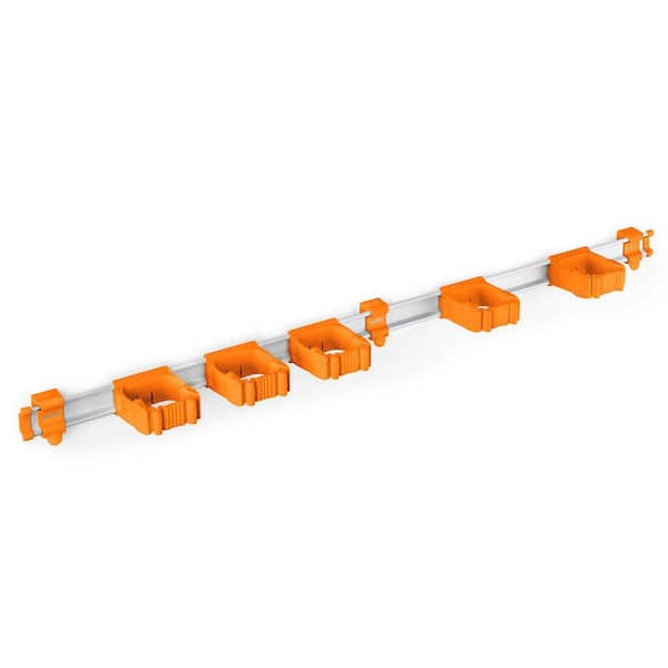 37 in. Universal Garage Storage Rail System with 5 Orange One-Size-Fits-All Holders
