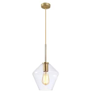 9.1 in. W x 8.5 in. H 1-Light Clear Glass Champagne Gold Pendant Light with Shade
