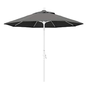 9 ft. Matted White Aluminum Collar Tilt Crank Lift Market Patio Umbrella in Charcoal Sunbrella