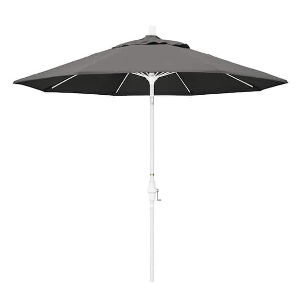 California Umbrella 9 ft. Matted White Aluminum Collar Tilt Crank Lift Market Patio Umbrella in Charcoal Sunbrella