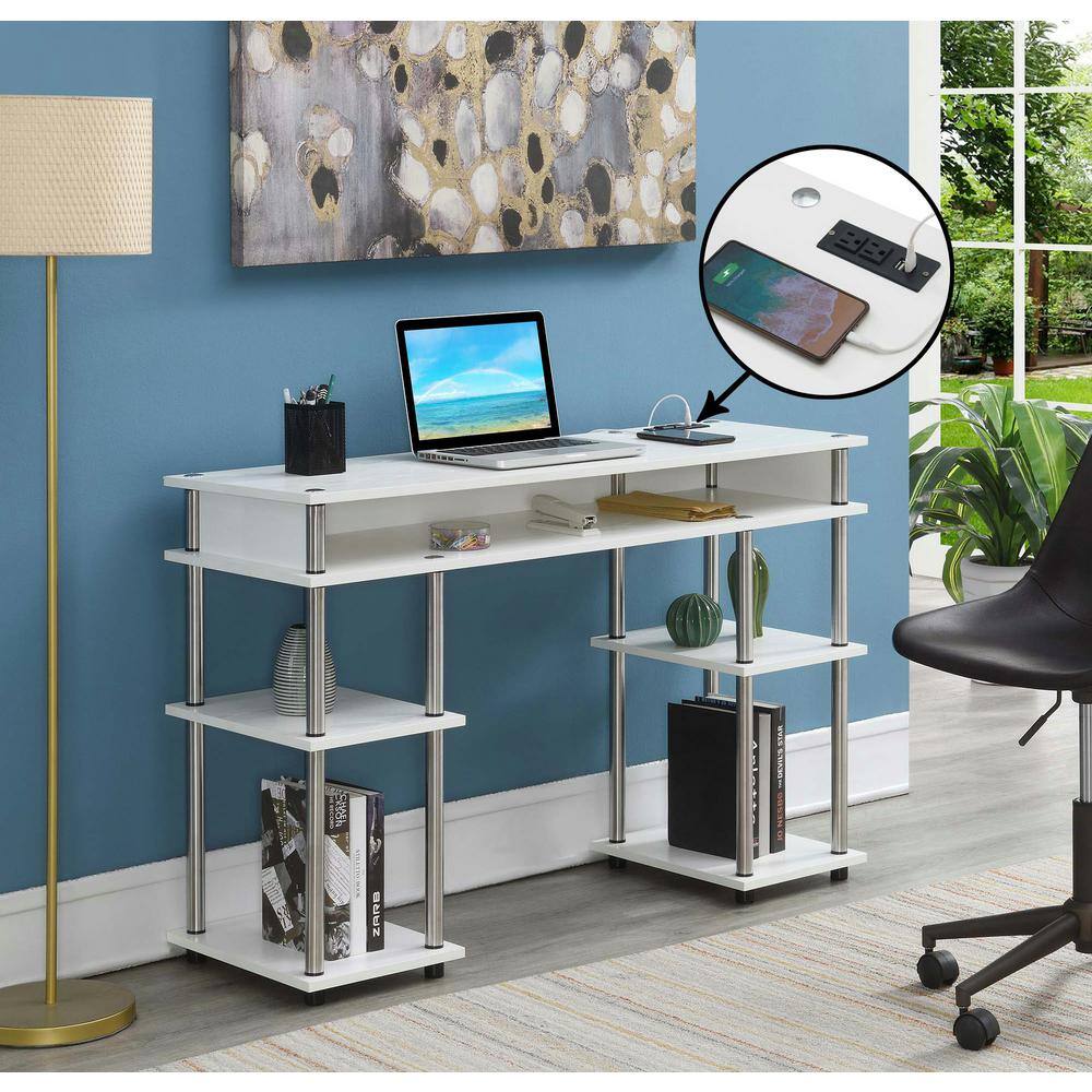 Elysian White 48" Wood Desk with Built-in USB Charging Station