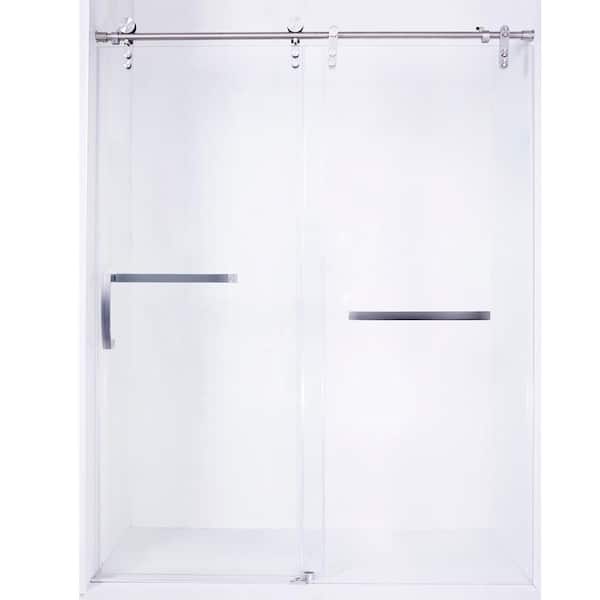 TCYO 60 in. W x 76 in. H Sliding Frameless Shower Door in Brushed Nickel Finish with Clear Glass