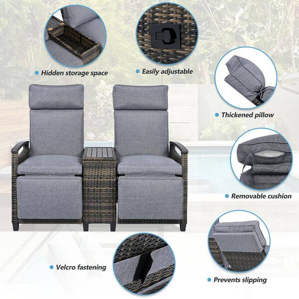 Nestfair Wicker Outdoor Lounge Chair Set with Built-in