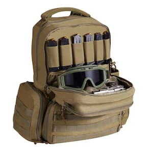 Tactical Range Backpack 18.9 in. Brown Backpack for 6 Pistols, Gun Backpack with 6 Bags & 10 Magazines, Pistol Backpack