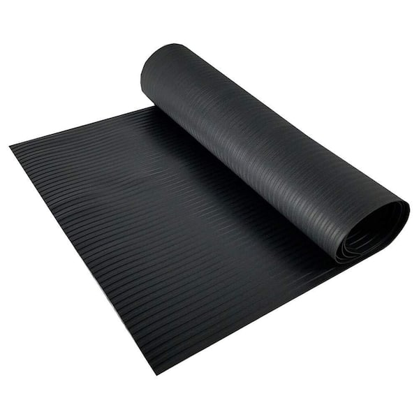 Resilia Black Plastic Floor Runner/Protector - Embossed Wide Rib Pattern 36 in. Wide x 12 ft. Long