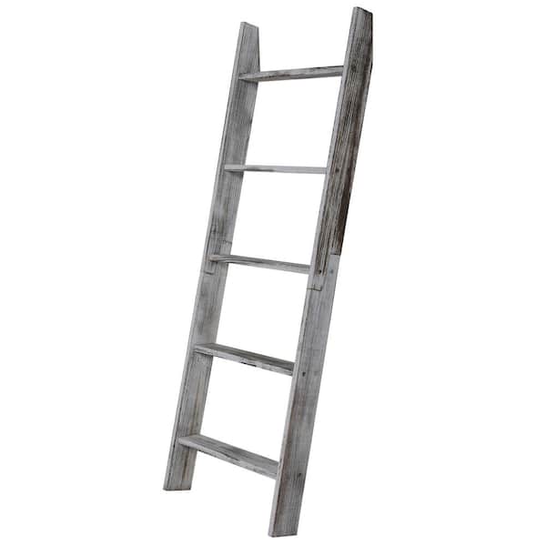 JAXPETY 4.5 ft. Farmhouse Wood Outdoor Plant Stand Shelf Display Holder 5-Tier