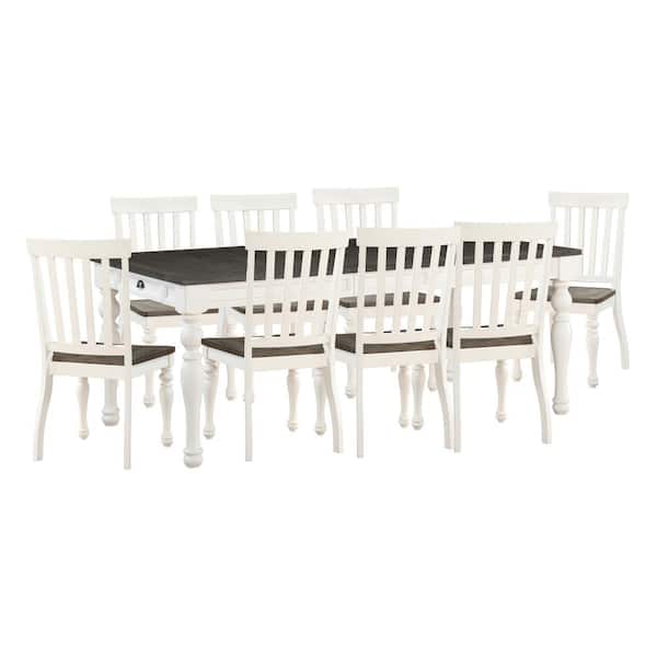 Steve Silver Joanna Ivory and Mocha Brown Wood Dining Set with 8 Side Chairs (9-Piece)