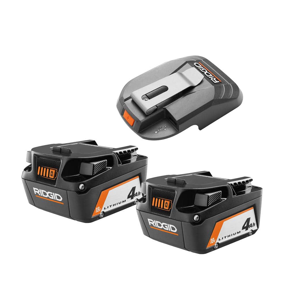 RIDGID 18V USB Portable Power Source with Activate Button Kit with (2) 18V 4.0 Ah Lithium-Ion Batteries -  AC86072-R87004P