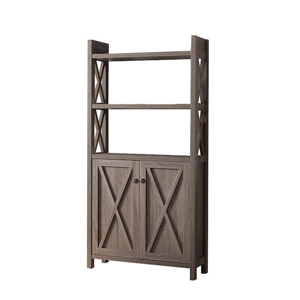 FC Design 69 in. H Dark Taupe Wood Bookcase with 3-Shelf and Cabinet
