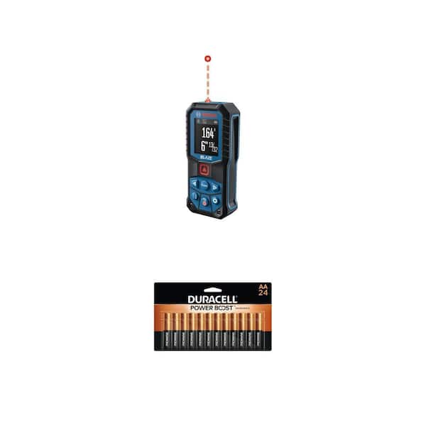 BLAZE 165 ft. Laser Distance Measuring Tool with Color Screen and AA Alkaline Batteries (24-Pack) Combo