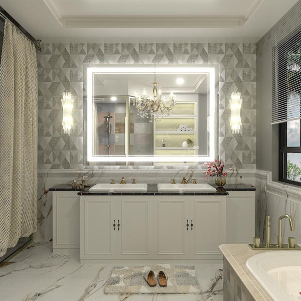 48 in. W x 36 in. H Rectangular Frameless 192 LEDs/m Front Lighted Anti-Fog Tempered Glass Wall Bathroom Vanity Mirror