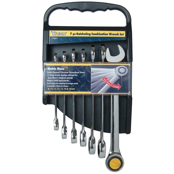 TITAN 7-Piece Ratcheting Metric Combination Wrench Set