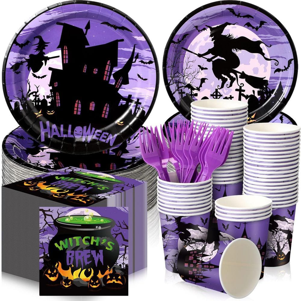 180-Piece Purple Halloween Witch Disposable Tableware Set with Paper Dinner Dessert Plates, Napkins, Cups and Forks price history on PriceWatchPro