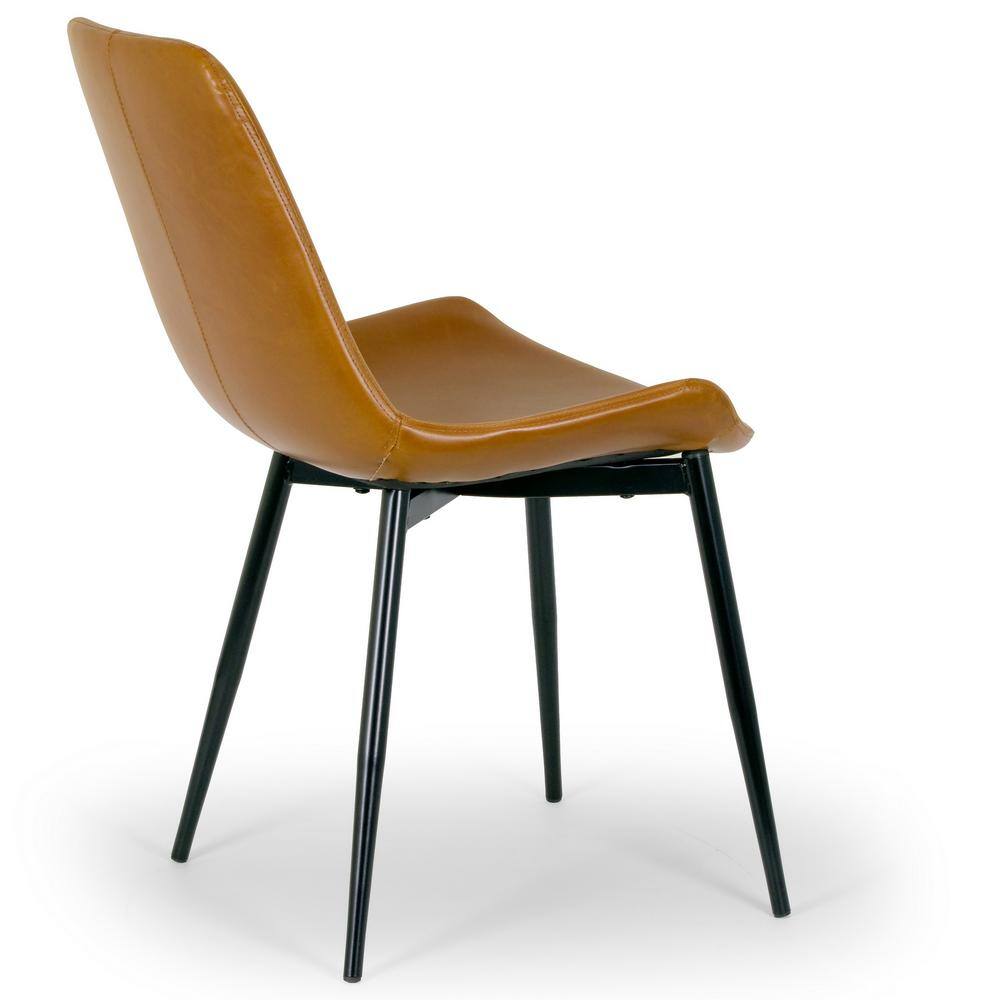 Caramel Brown Faux Leather High Back Side Chair with Black Metal Legs