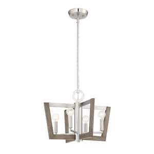 Westend 4-Light Chandelier Satin Platinum with Urban Slate Wood Cage Shade For Dining Rooms
