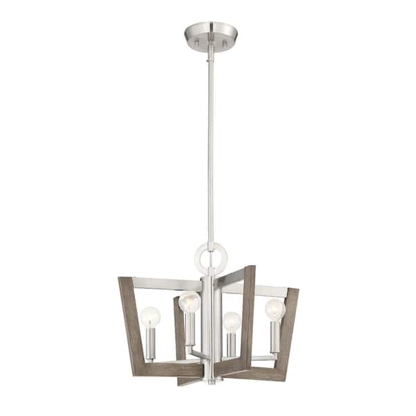 Designers Fountain Westend 4-Light Chandelier Satin Platinum with Urban Slate Wood Cage Shade For Dining Rooms