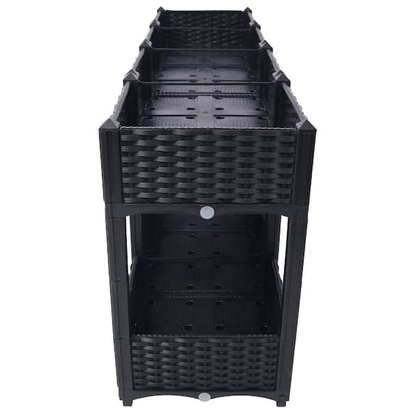 Unbranded - Black 2-Tier 63 in. x 27 in. x 27 in. Plastic Planter Raised Beds Elevated Garden Bed with Drainage Plug for Flower Herb