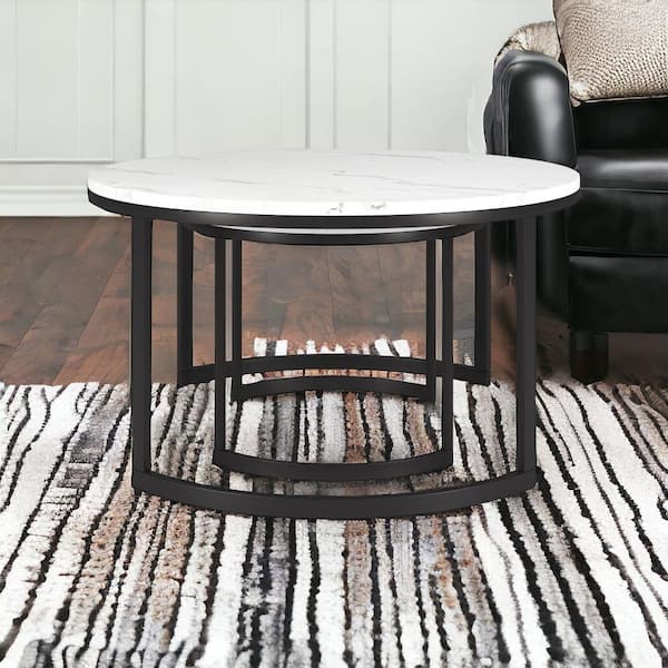 HomeRoots 36 in. Black Round Faux Marble Coffee Table