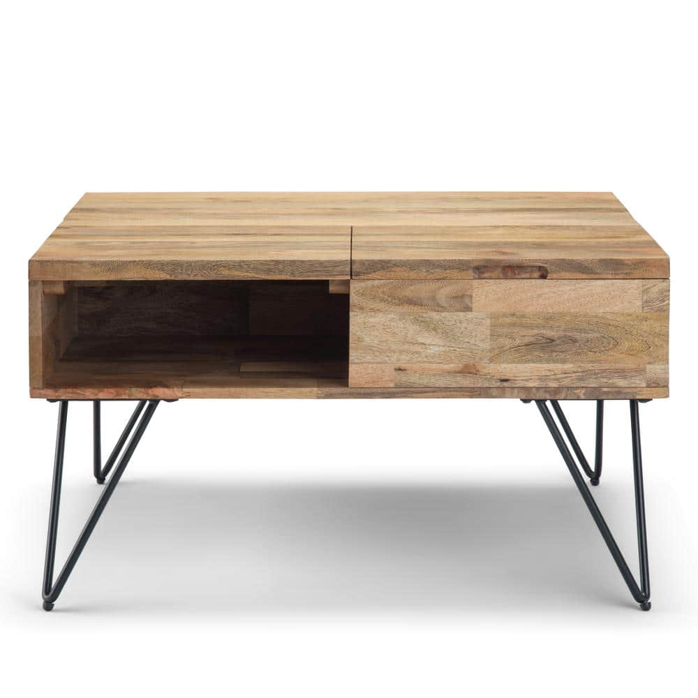 Natural Mango Wood Square Lift-Top Coffee Table with Storage