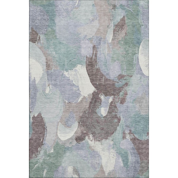 Mayfield Premium Machine Washable Abstract AMF1965 Seafoam 3 ft. x 5 ft. Area Rug