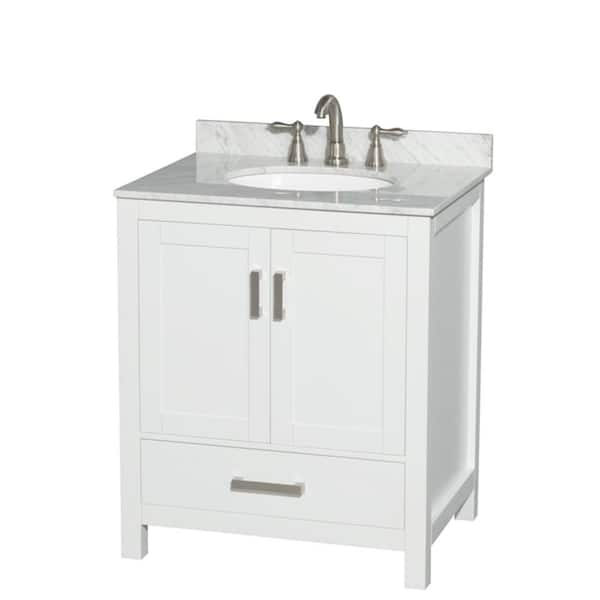 Wyndham Collection Sheffield 30 in. W x 22 in. D x 35.25 in. H Single Bath Vanity in White with White Carrara Marble Top