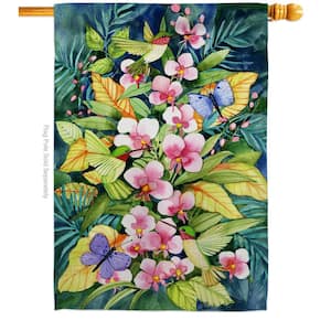 28 in. x 40 in. Orchids And Hummingbirds Birds House Flag 2-Sided Garden Friends Decorative Vertical Flags