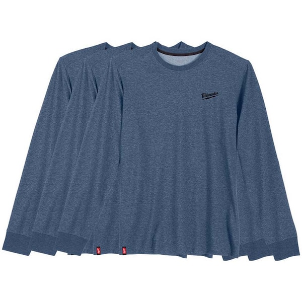 Men's X-Large Blue Cotton/Polyester Long-Sleeve Hybrid Work T-Shirt (3-Pack)