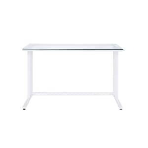 Tyrese 47 in. Rectangular Clear and White Glass Writing Desk with Metal Base