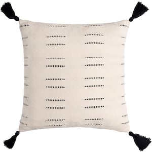 Light Beige Abstract 18 in. x 18 in. Square Decorative Throw Pillow with Tassels