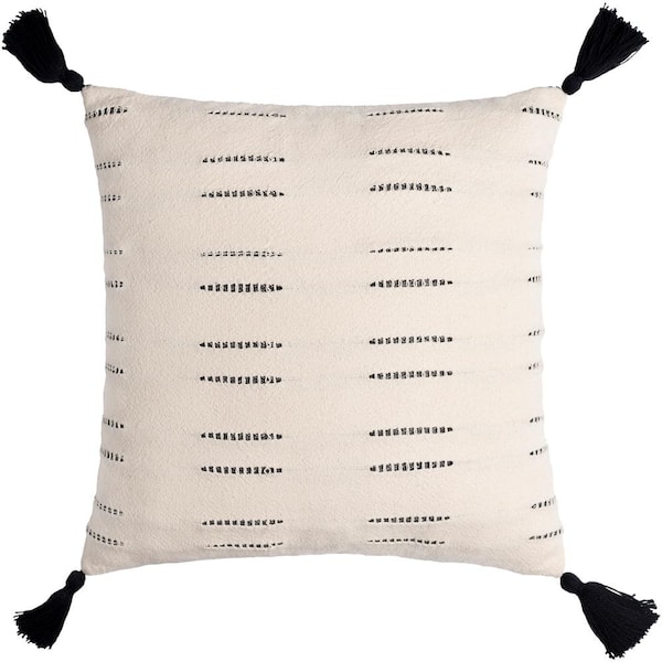 StyleWell Light Beige Abstract 18 in. x 18 in. Square Decorative Throw Pillow with Tassels