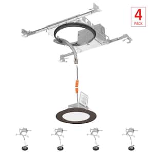 4-Pack 6 in. Selectable 5CCT Integrated LED Bronze Canless Ultra-Thin Light Kit w/ New Construction Mounting Frame