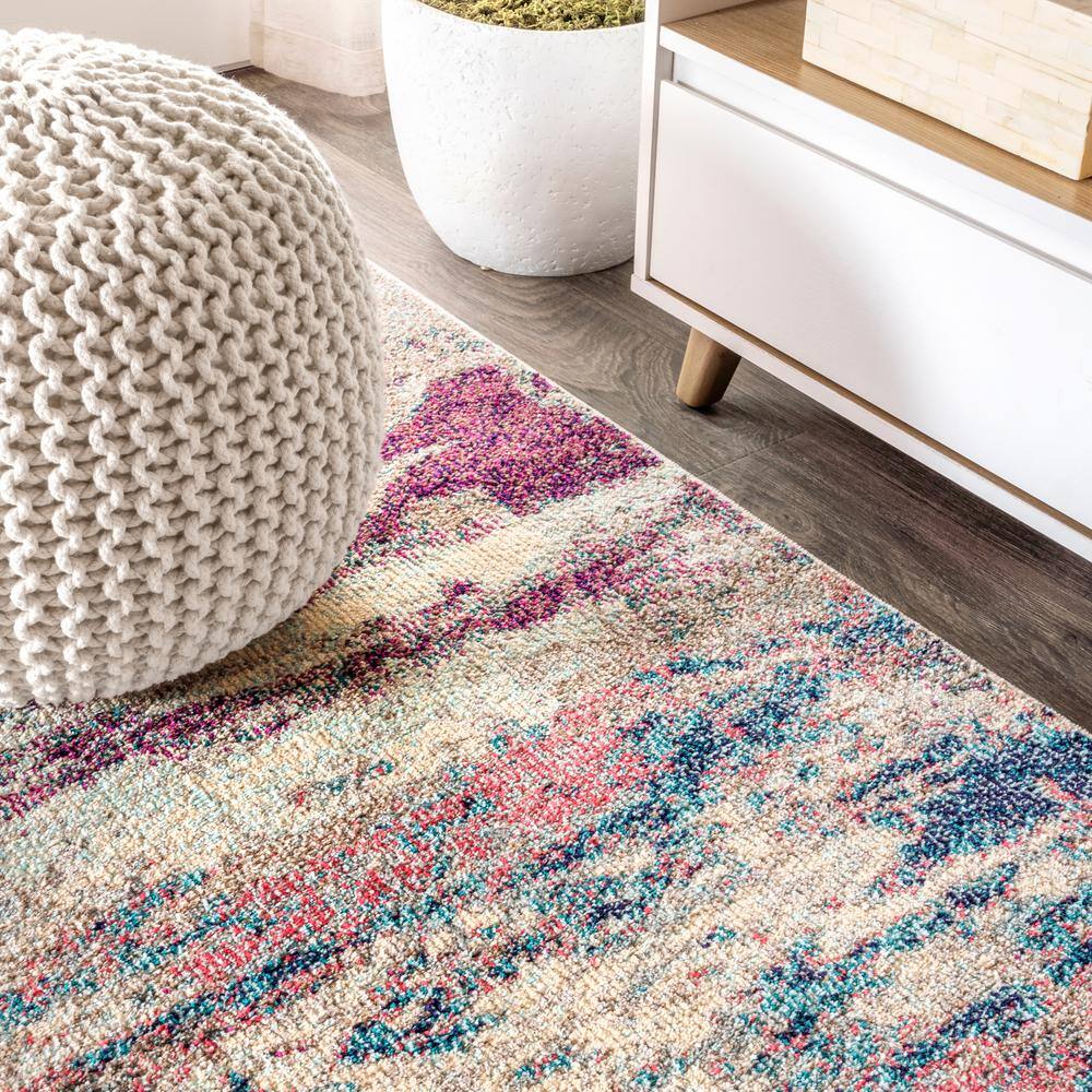 Abstract Brushstroke Blue Synthetic 4' x 6' Area Rug