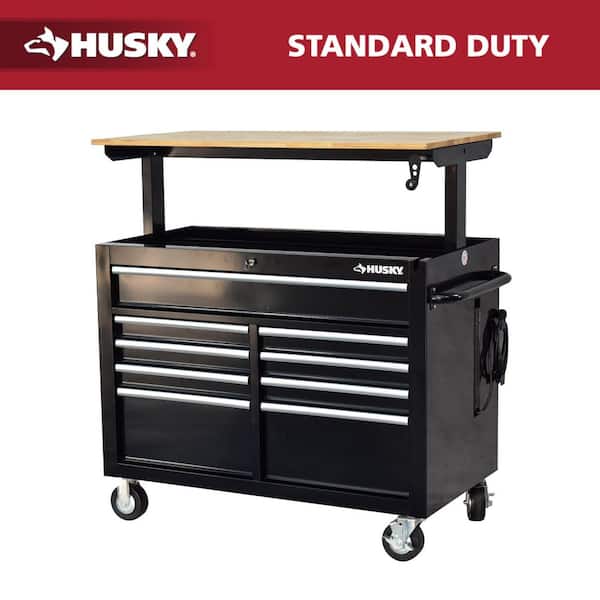 Husky 46 in. x 25 in. D 9-Drawer Mobile Workbench with Adjustable