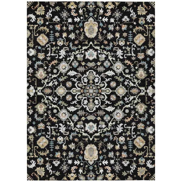 Chantille Machine Washable Indoor/Outdoor Abstract ACN3004 Black 8 ft. x 10 ft. Area Rug
