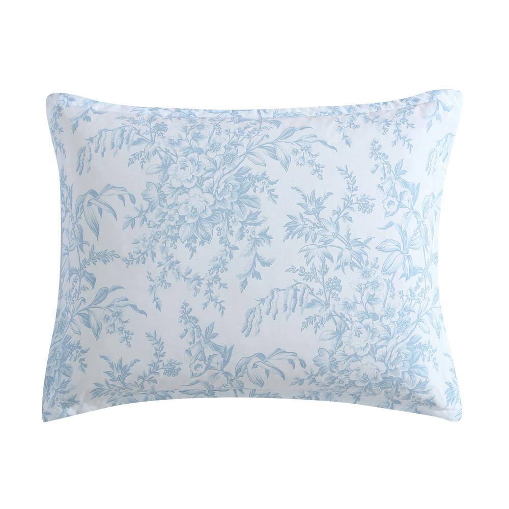 Blue Floral Cotton Twin Reversible Comforter Set with Shams