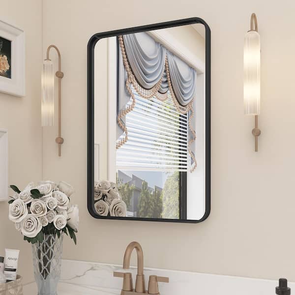 16 in. W x 24 in. H Rectangular Framed French Cleat Wall Mounted Tempered Glass Bathroom Vanity Mirror in Matte Black