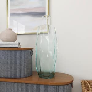 29 in. Clear Spanish Tall Faceted Floor Recycled Glass Decorative Vase with Teal Tint