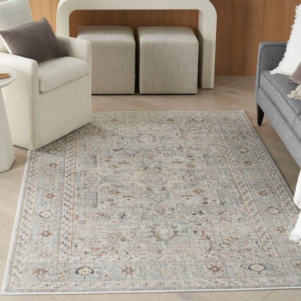 Oushak Home Light Grey 6 ft. x 9 ft. Floral Traditional Area Rug