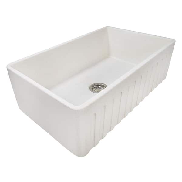 Fiamma 33 in. Apron-Front Reversible Single Bowl Crackled White Distressed Finish Fireclay Kitchen Sink