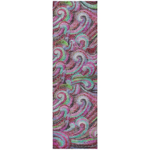 Dream Shag Premium Machine Washable Abstract ADS193 Raspberry 2 ft. x 7 ft. Runner Rug