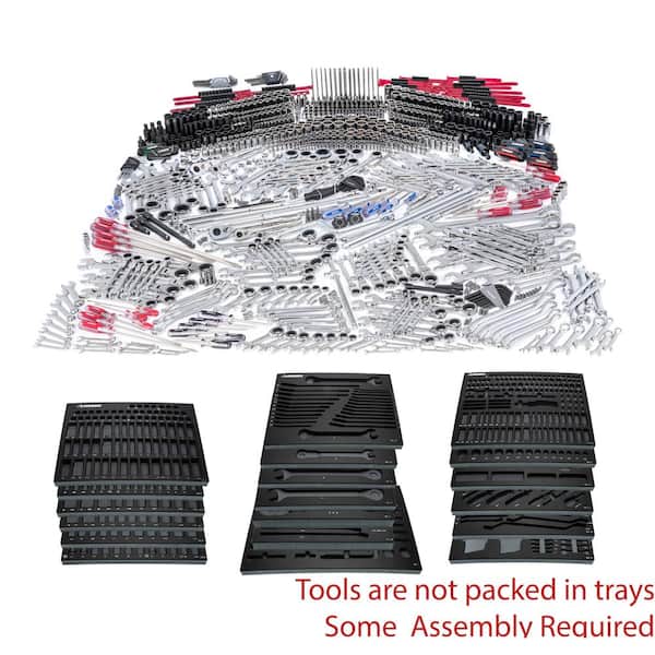 Husky 1/4 in., 3/8 in., and 1/2 in. Drive Master Mechanics Tool Set with Impact Sockets and Foam Storage Trays (1,025-Piece)