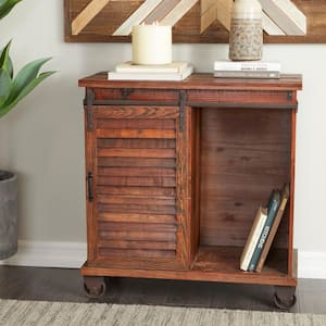 Brown Wood 2-Drawers, 4-Wine Shelves and 1-Door Cabinet with Wheels