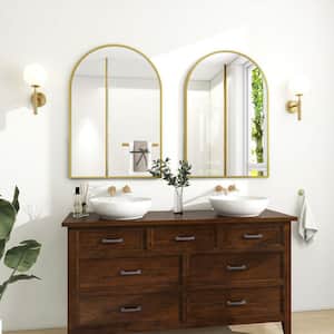 24 in. W x 35.8 in. H Arched Gold Modern Aluminum Alloy Framed Wall Mirror