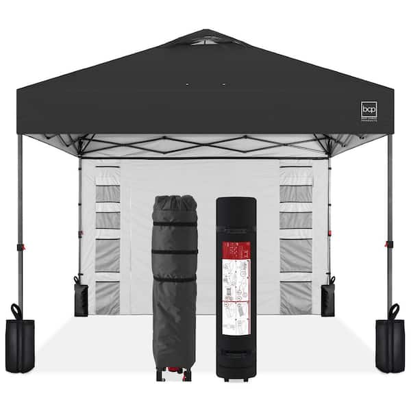 10 ft. x 10 ft. Gray Easy Setup Pop Up Canopy Portable Tent with 1-Button Push, Side Wall, Case