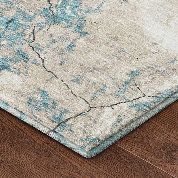 Mayfield Premium Machine Washable Abstract AMF2431 Teal 9 ft. x 12 ft. Area Rug