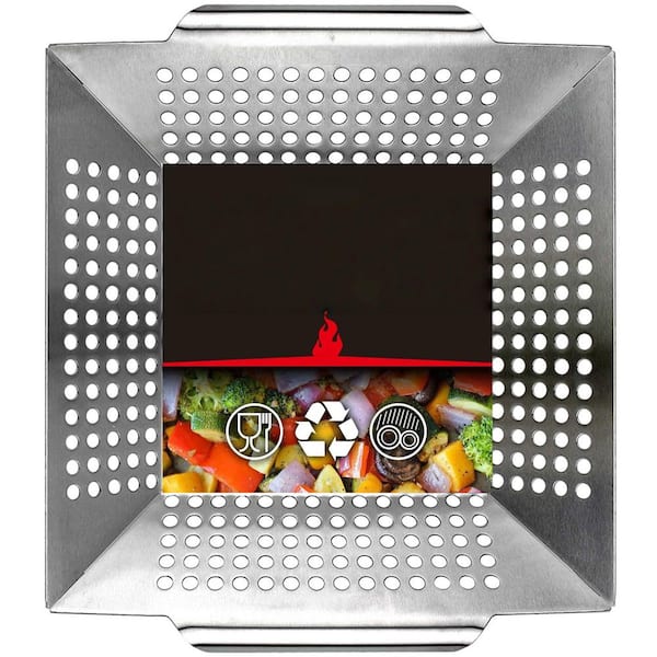 11.8 in. x 11.8 in. Stainless Steel Grill Basket for Outdoor Grilling Vegetable, BBQ Grill Accessories and Gift (1-Pack)